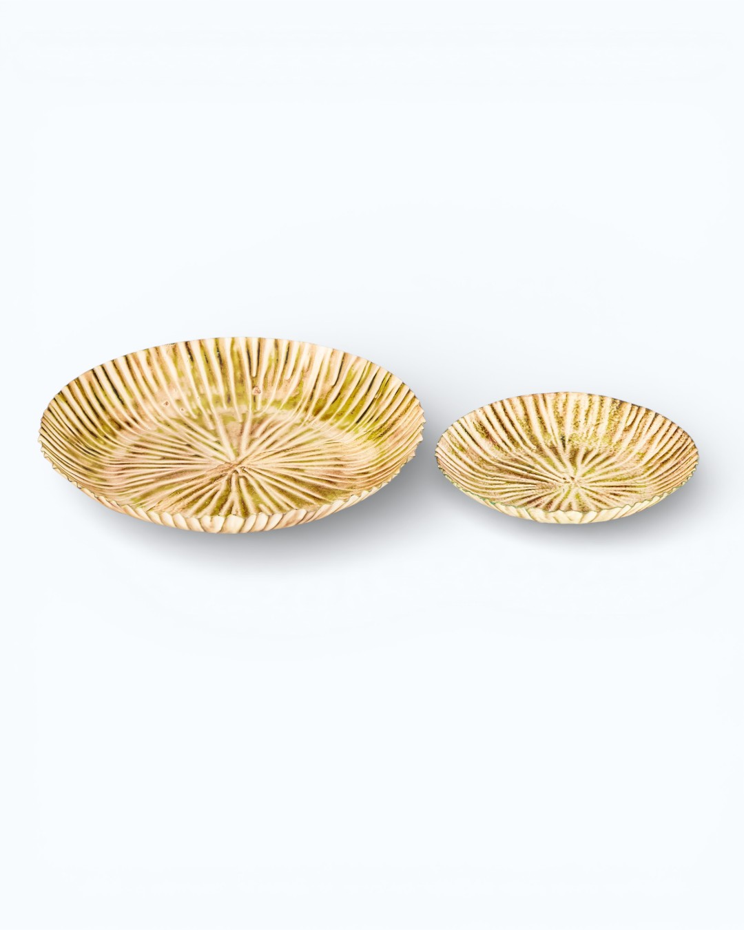 Radiating Ridged Green Patina Plates