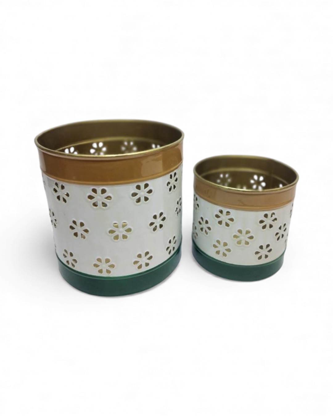 Set of 2 Enamel Perforated Floral Votive