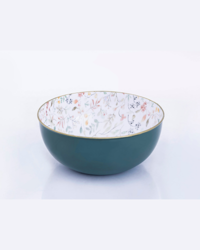 Floral Teal Bowl with Gold Rim
