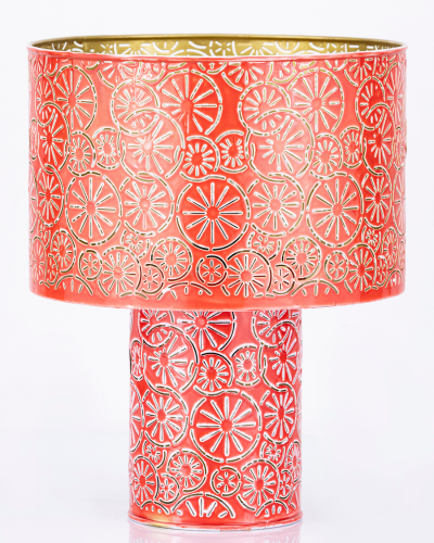 Coral Red Floral-Circle Perforated Table Lamp