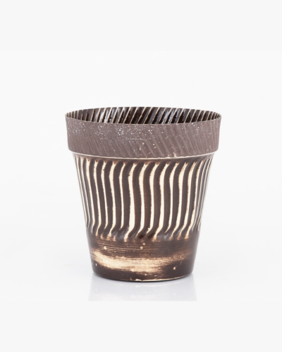 Tall Rustic Pot with Full Vertical Stripes