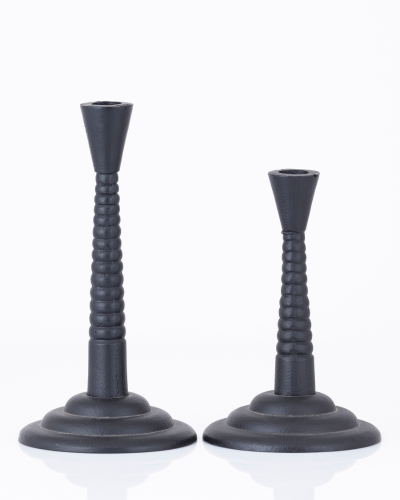 Tiered Ribbed Candlestick Pair