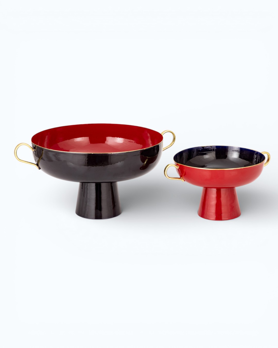 Bicolor Pedestal Bowls with Gold Handles