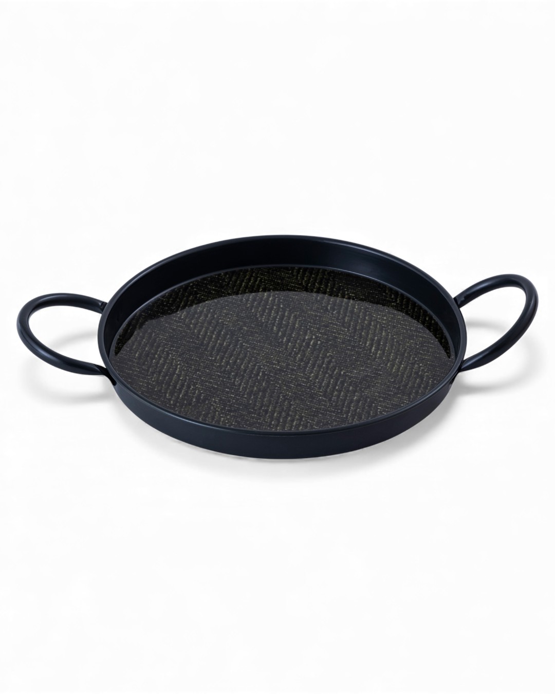 Modern Round Serving Tray-Gold Herringbone Pattern