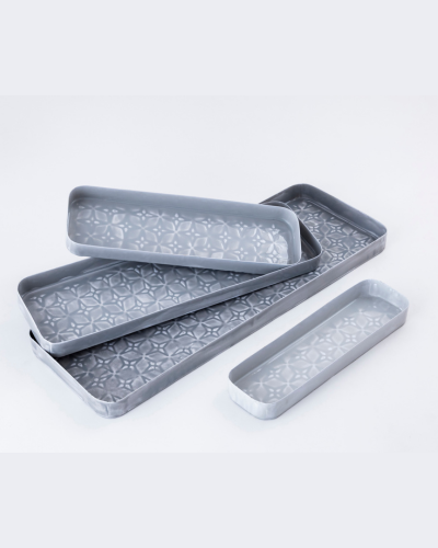 Slim Rectangular Embossed Tray Set – Grey Finish