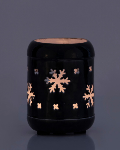Festive Snowflake Ceramic Votive – Glossy Black
