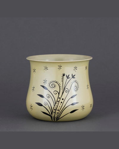 Hand-Painted Cream Enamel Planter with Swirl Design