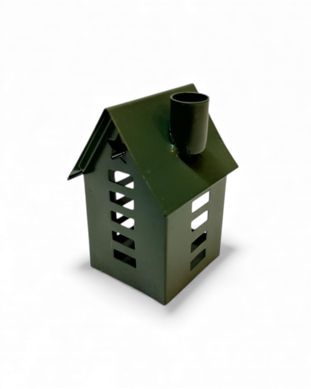 Mini Metal House Decoration, Deep Green Slotted, Votive