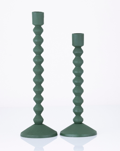 Modern Beaded Green Candlestick Pair - Set of 2