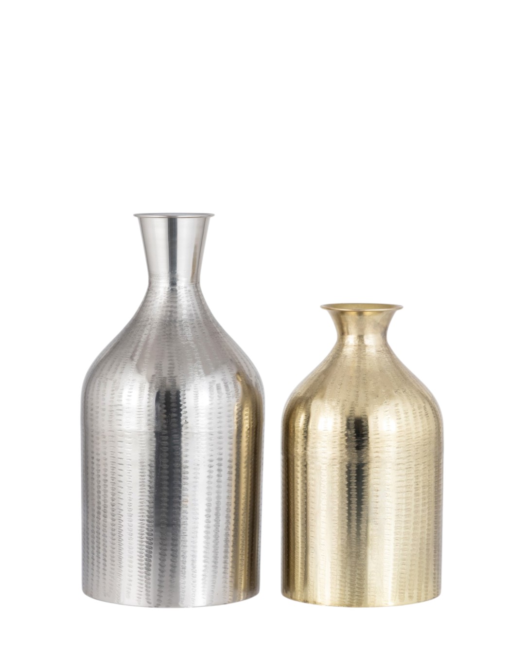 Long-Neck Hammered Metal Bottle Vases/Planters