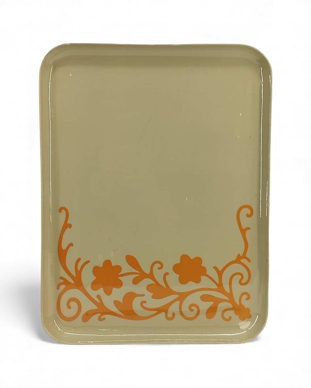 Scrollwork Chalk with Electric Orange vine Square Tray