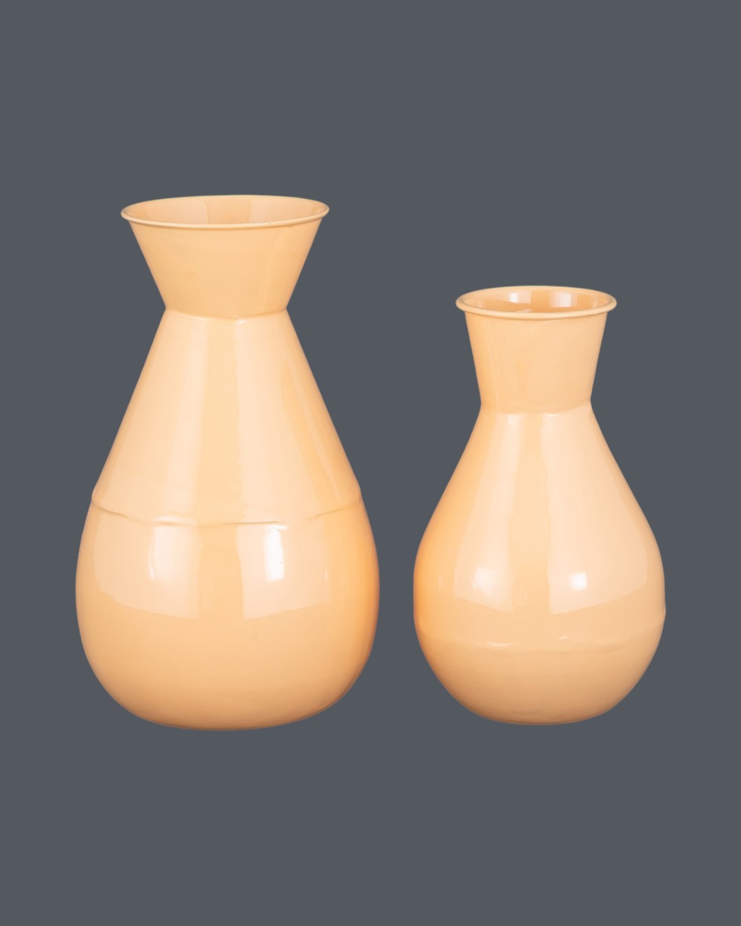 Twin Tapered Peach Enamel Vases