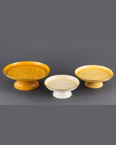 Mustard & Cream Pedestal Cake Plate Set (3 pcs)