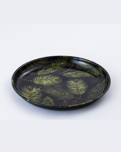 Black Plate with Green Pine Needle Design