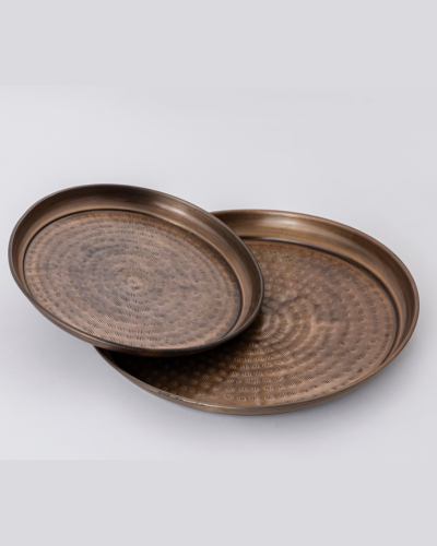 Textured Circular Brass Plates Set of 2