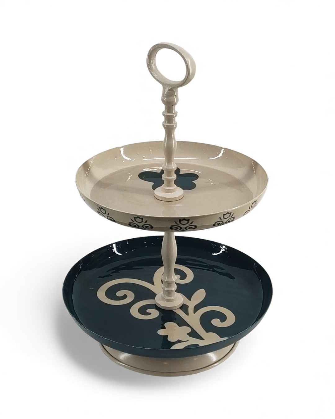 Scrollwork Transformative Teal Pedestal Cake Plate