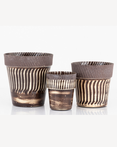 Rustic Set with Textured Striped Glaze Pots
