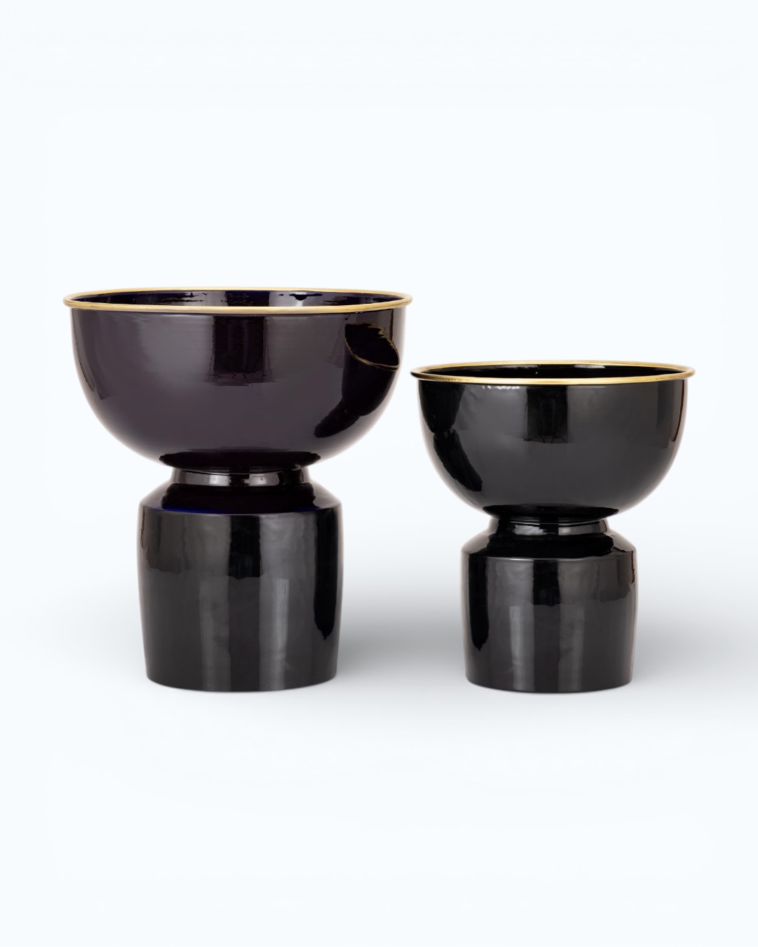 Modernist Black Bowls with Gold Trim