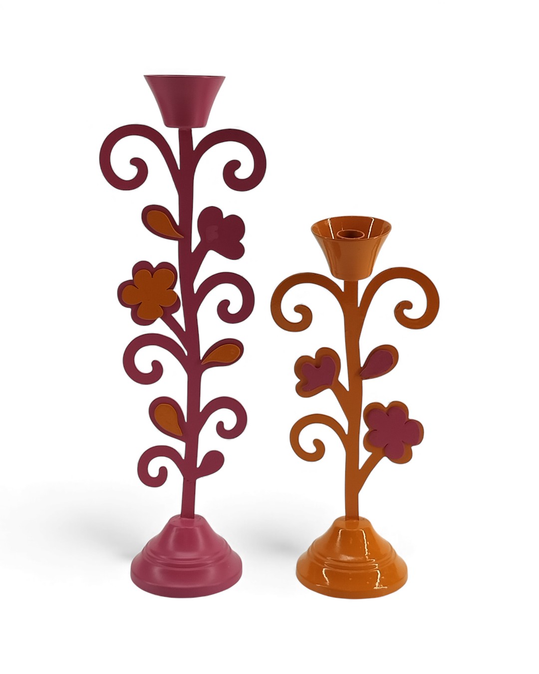Joyful Scrolls Two-Tone Floral Candlesticks