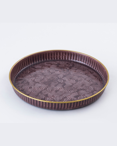 Brown Plate with Geometric Hexagon Pattern