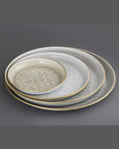 Ivory & Grey Geometric Embossed Plate
