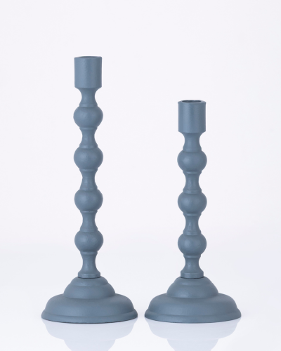 Beaded Blue-Gray Candlestick Pair