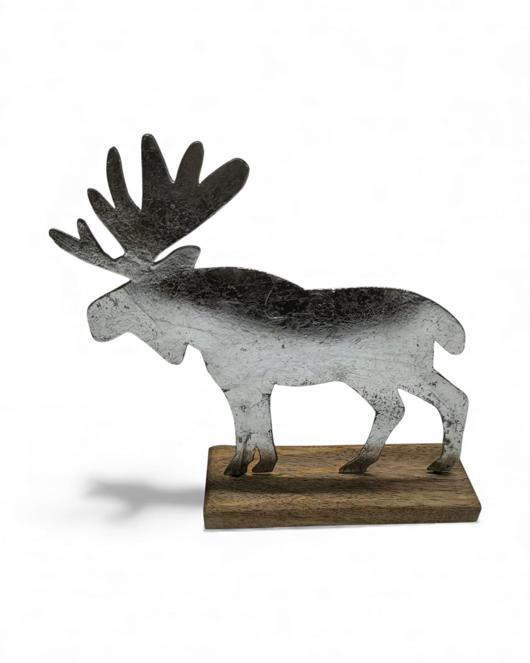 Rustic Texture Metal Moose Silhouette on Wood Base