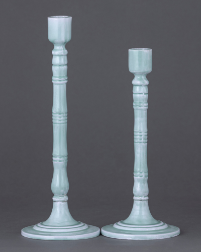 Ribbed Light Green Candlestick Pair
