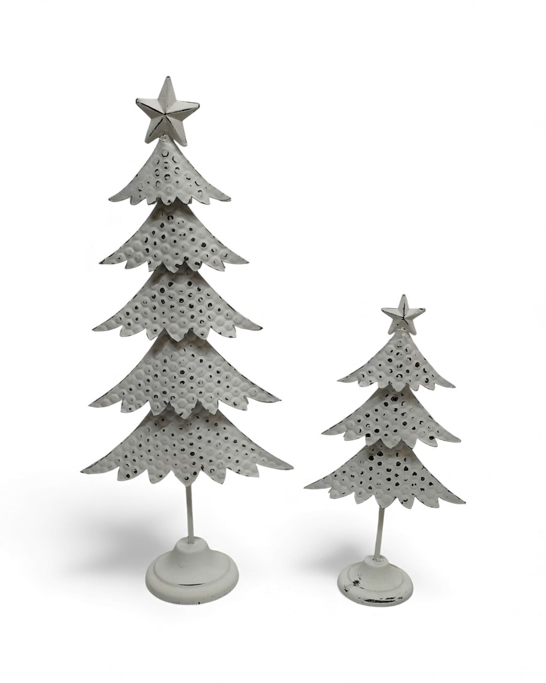 Set of 2 Punched Metal White Distressed Trees