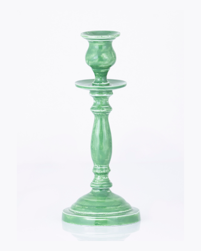 Glossy Green Candlestick with White Trim