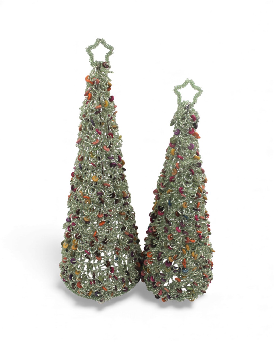 Set of 2 Muted Green Accent Pearl Wire Trees