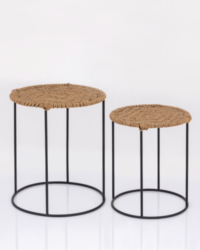 Handcrafted Woven Round Stool Set