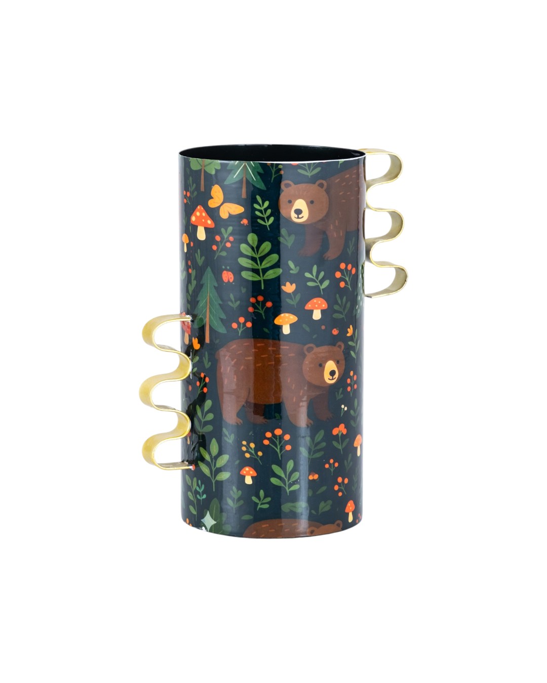 Woodland Bear Illustration Metal Vase