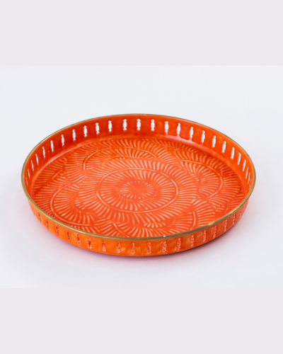 Artistic Round Tray with Swirl Motif