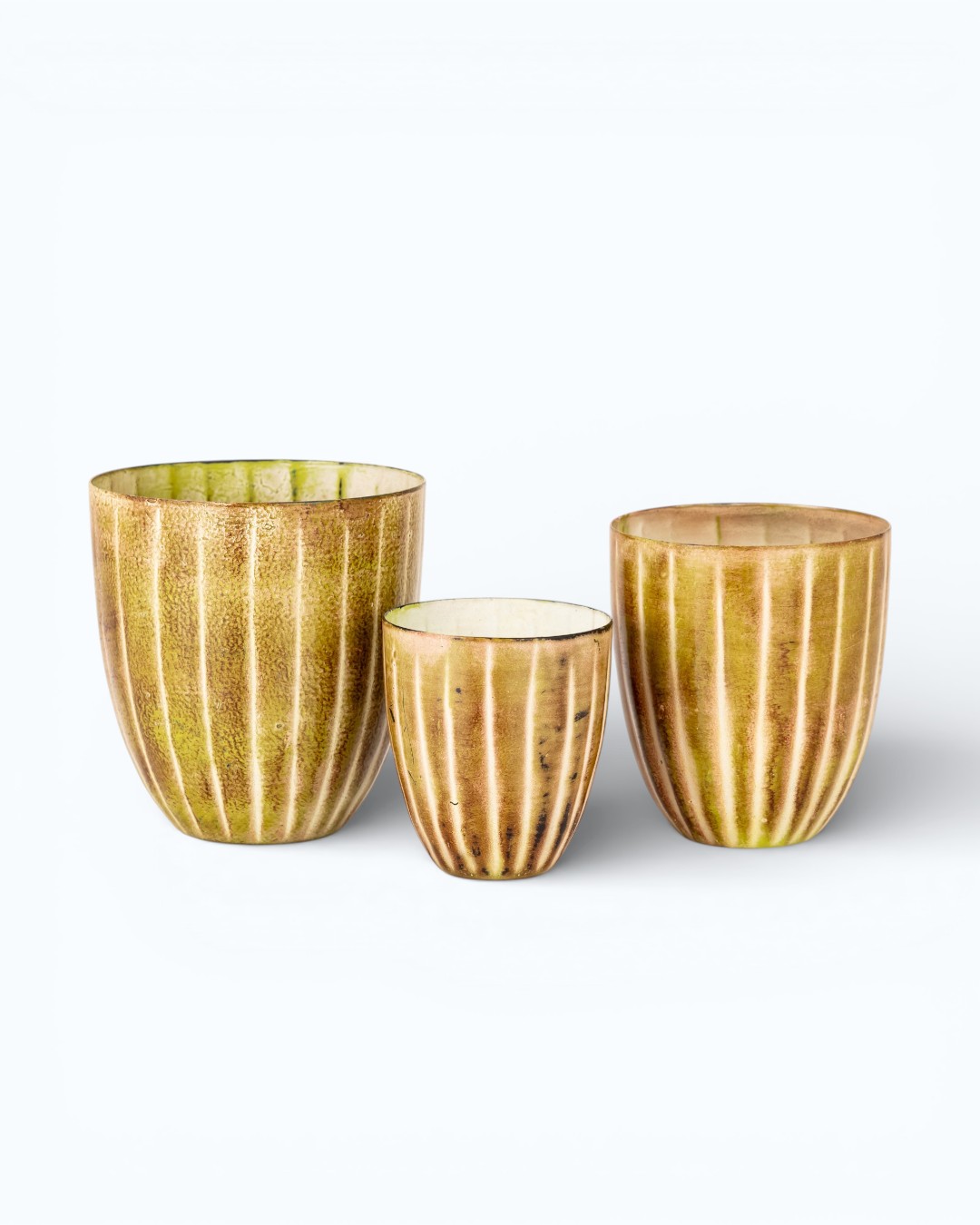 Set of Three Textured Ribbed Planters